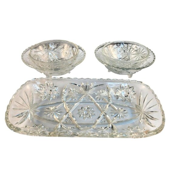 Vintage Serving Dish & 4 Matching Bowls Set Anchor Hocking Star of David Clear P - Picture 6 of 13